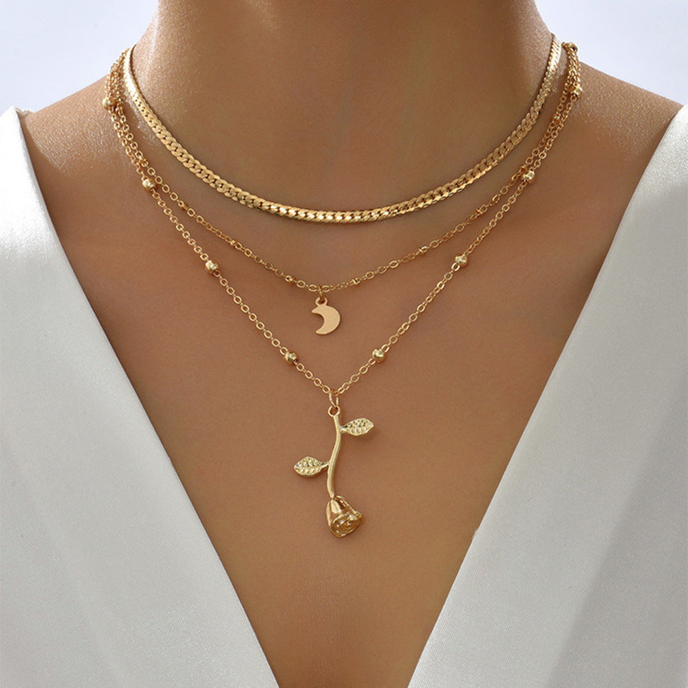 Multilayer Moon Gold Color Pendant Necklace