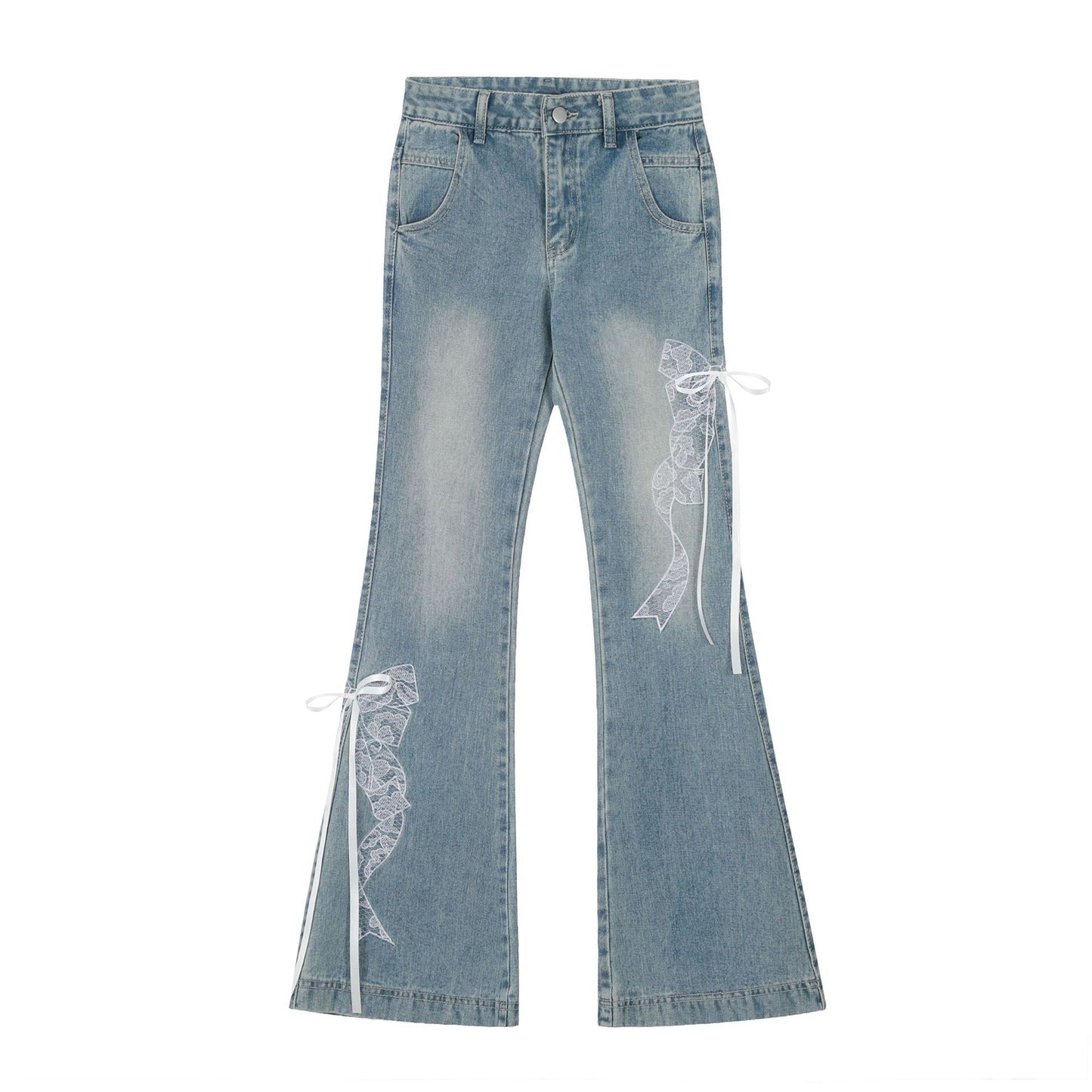 Butterfly Lace Stitching Design Jeans For Women
