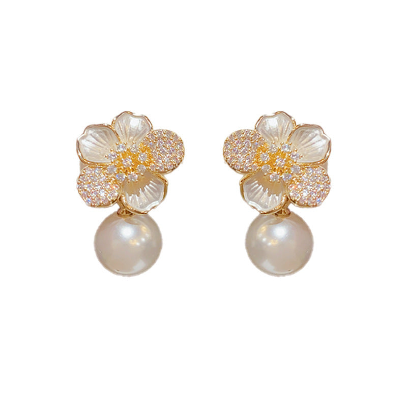 Sweet Dripping Zircon Flower Ear Studs