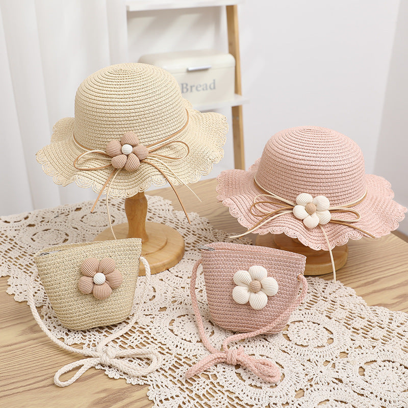 Girls' Sun-proof Sun Straw Hat & Bag