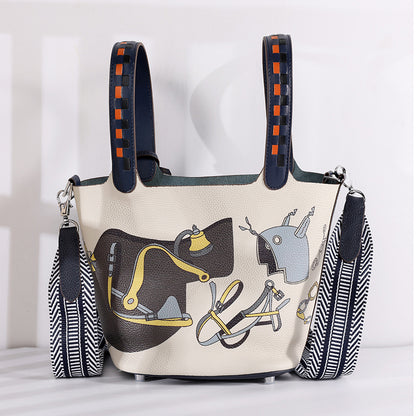 Cowhide Portable Women's Bag with Adjustable Shoulder Strap