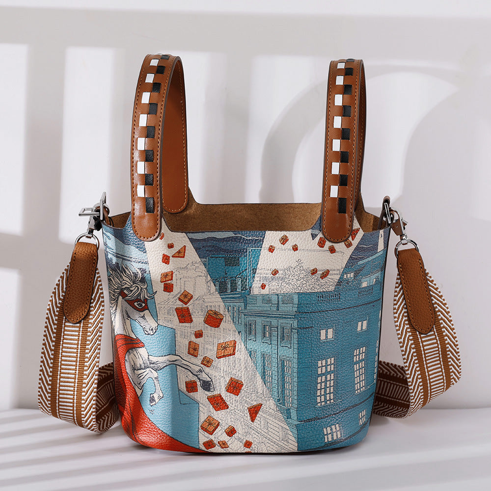 Cowhide Portable Women's Bag with Adjustable Shoulder Strap