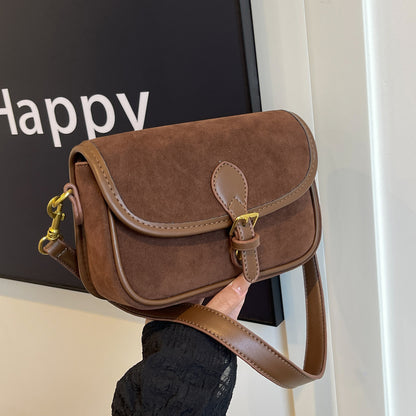 Frosted Leather Magnetic Snap Shoulder Messenger Bag