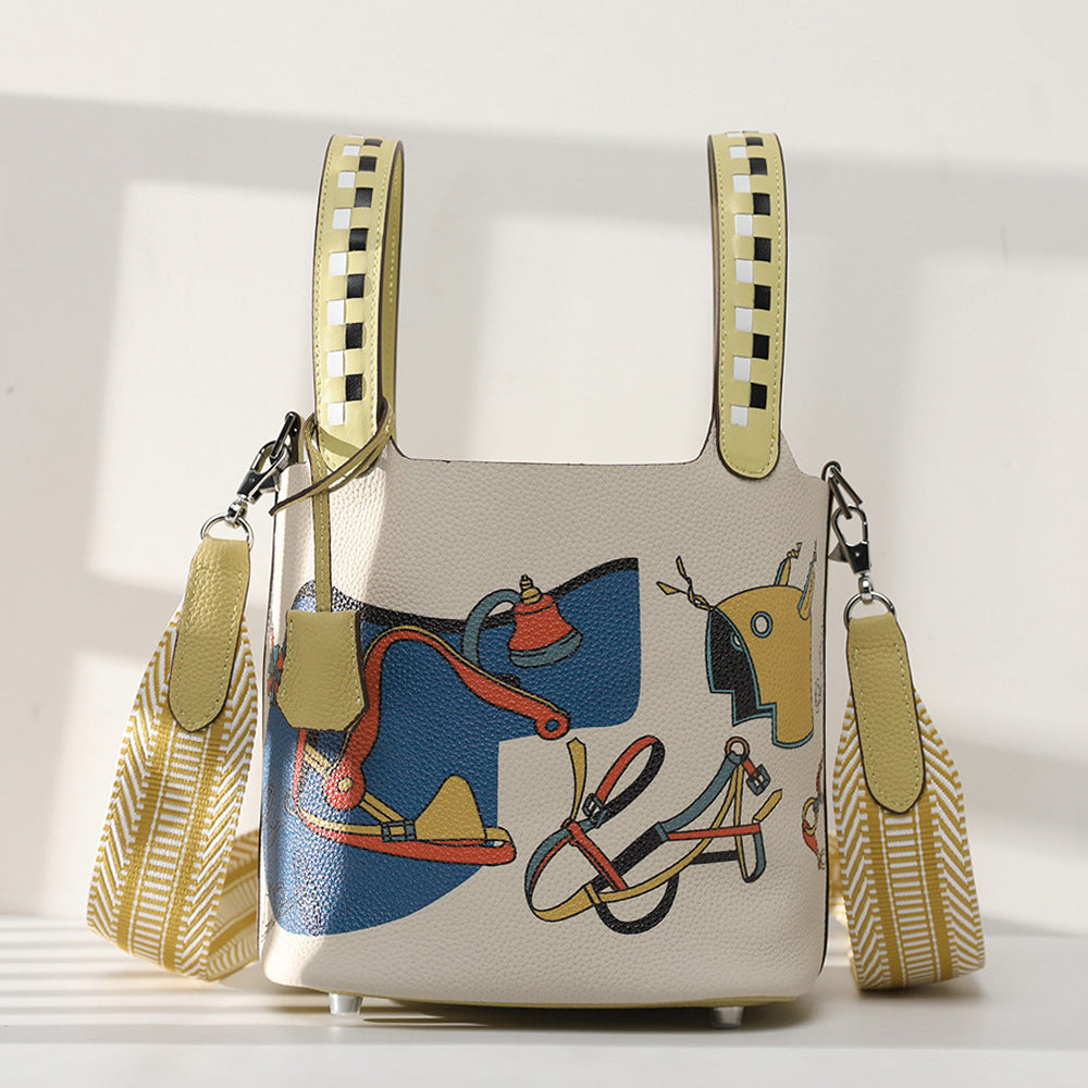 Cowhide Portable Women's Bag with Adjustable Shoulder Strap