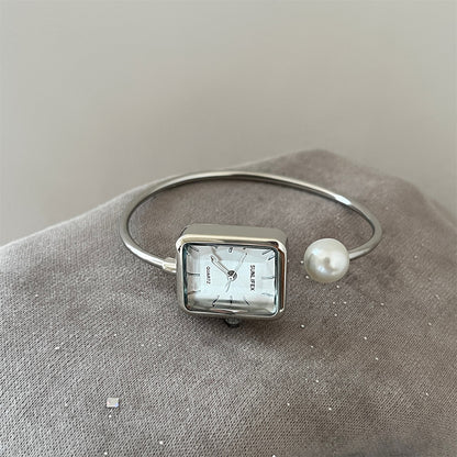 Gold Square Pearl Women's Exquisite Bracelet Watch
