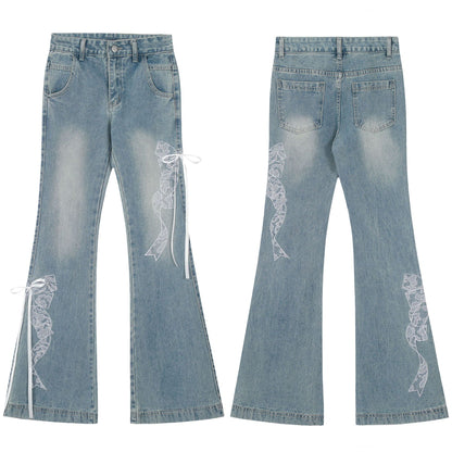 Butterfly Lace Stitching Design Jeans For Women