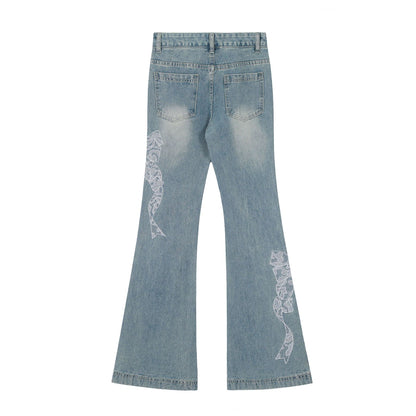 Butterfly Lace Stitching Design Jeans For Women
