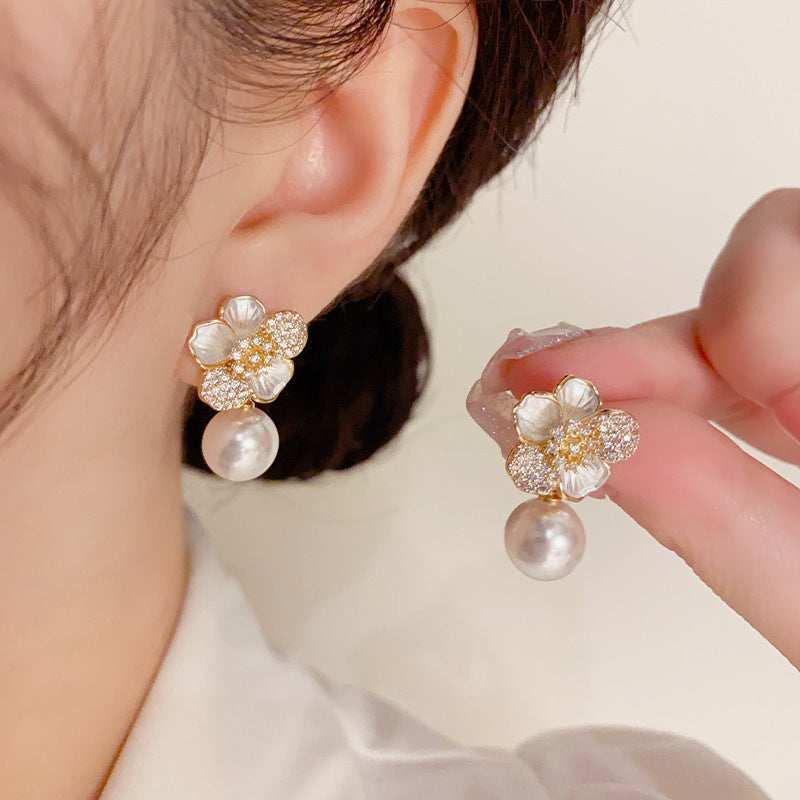 Sweet Dripping Zircon Flower Ear Studs