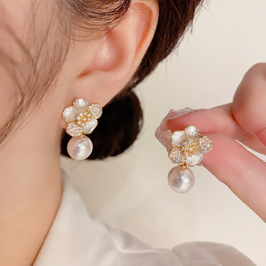 Sweet Dripping Zircon Flower Ear Studs