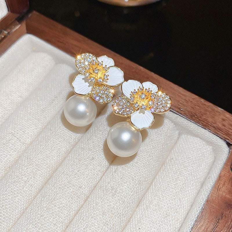Sweet Dripping Zircon Flower Ear Studs