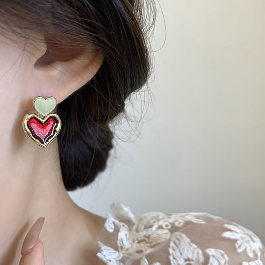 Wine Red Love Heart Earring