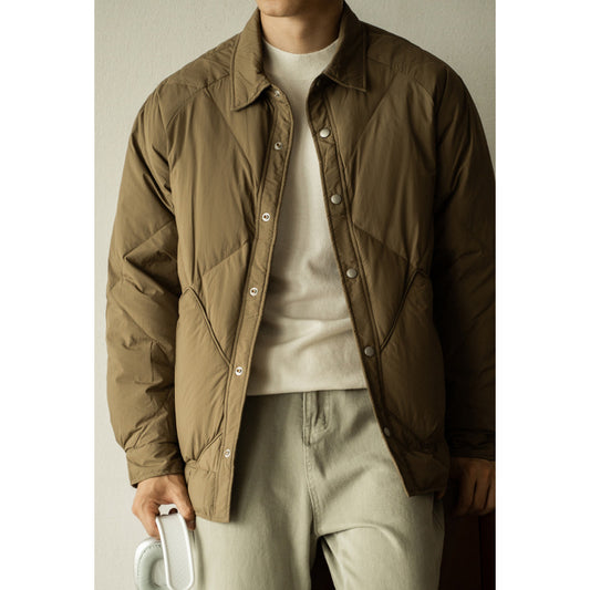 Shirt Collar Down Men's New Winter Rhombus Tooling Jacket