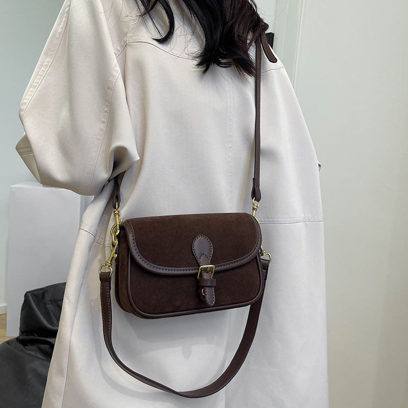 Frosted Leather Magnetic Snap Shoulder Messenger Bag