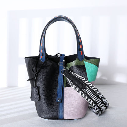 Cowhide Portable Women's Bag with Adjustable Shoulder Strap