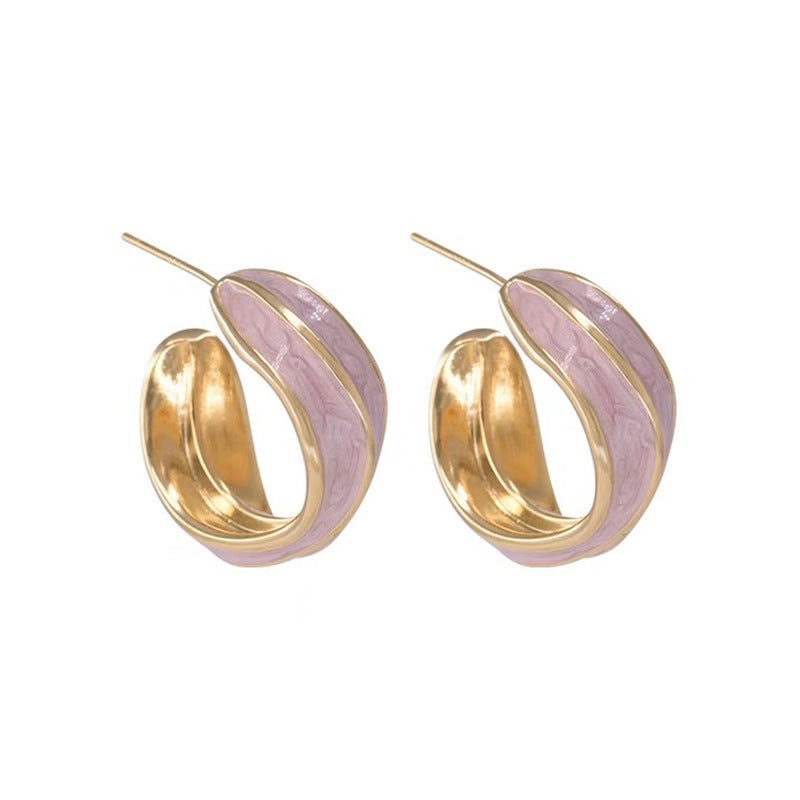 Retro Drip Glazed Round Simple Wild Earrings Women