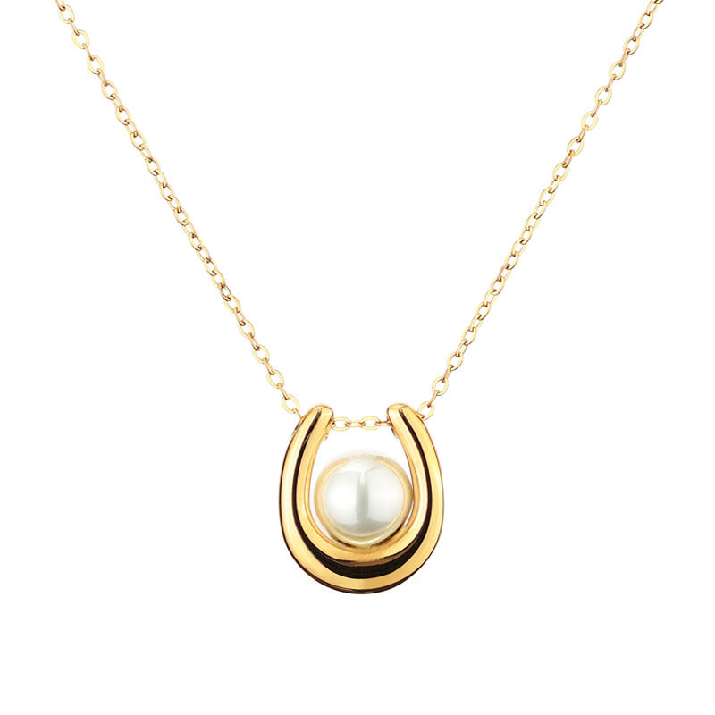 U-shaped Pearl French Titanium Steel Simple High Sense Neclace