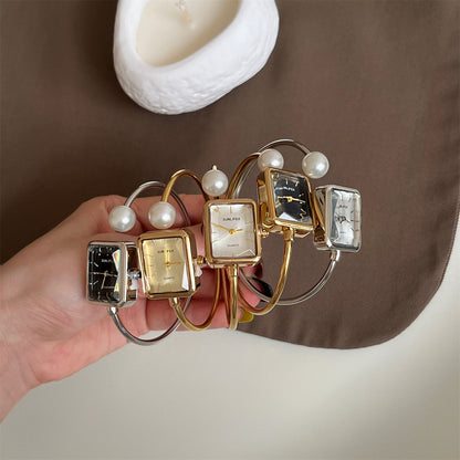 Gold Square Pearl Women's Exquisite Bracelet Watch