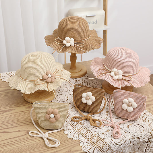 Girls' Sun-proof Sun Straw Hat & Bag