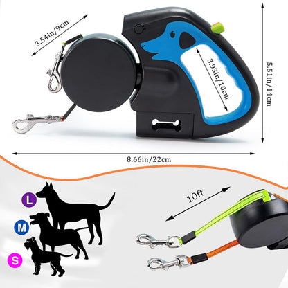 Double-ended One For Two Automatic Retractable Leash with Flash Light