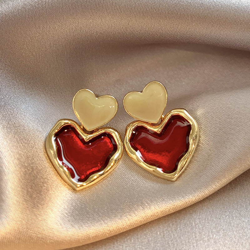 Wine Red Love Heart Earring