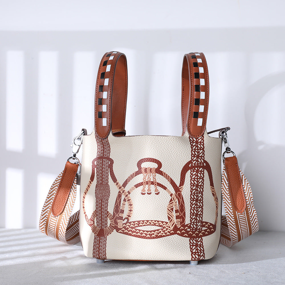 Cowhide Portable Women's Bag with Adjustable Shoulder Strap