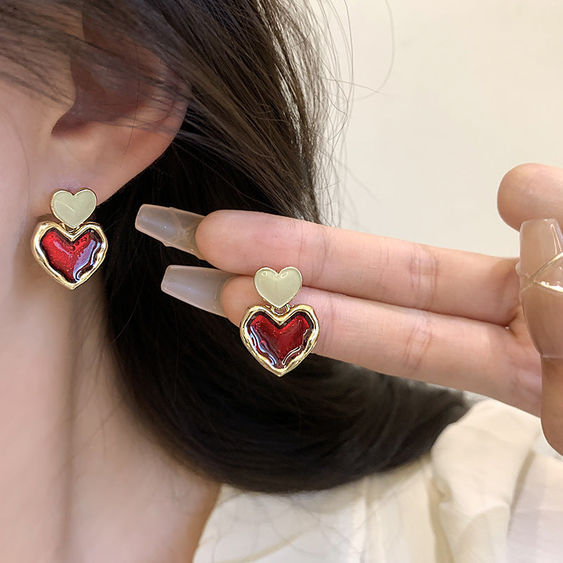 Wine Red Love Heart Earring