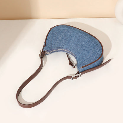 French Retro Denim Crescent Handbag