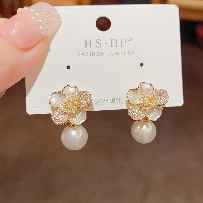 Sweet Dripping Zircon Flower Ear Studs