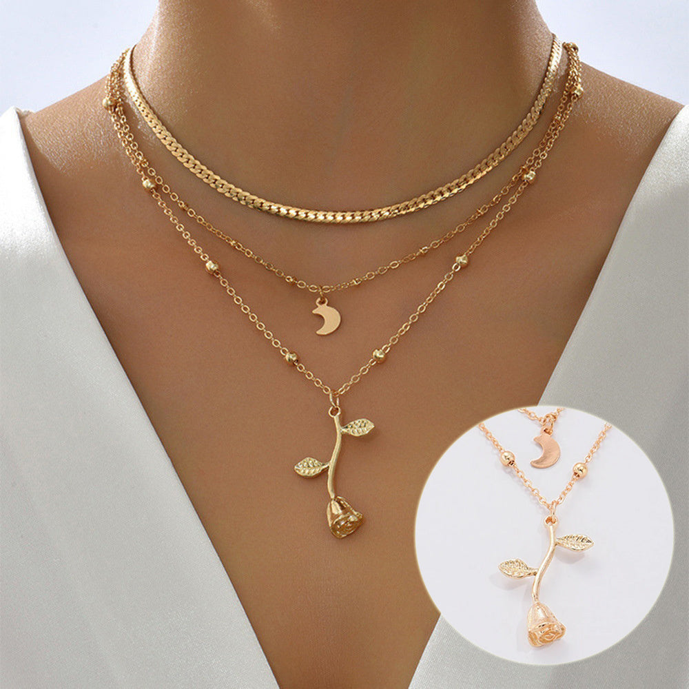 Multilayer Moon Gold Color Pendant Necklace