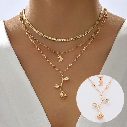 Multilayer Moon Gold Color Pendant Necklace