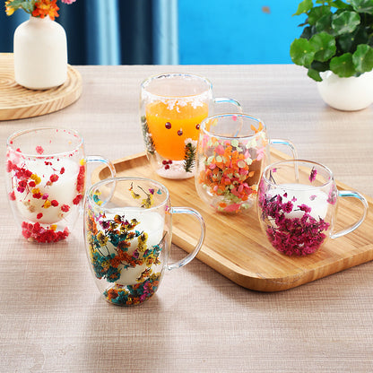 Real Dried Moveable Flower Double Layer Glass Quicksand Cup