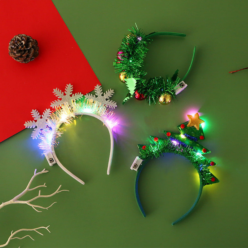 Christmas Glowing Hair Band Headband Xmas Tree Snowflake Deer Horn Light Flashing Headwear Merry Christmas Gift