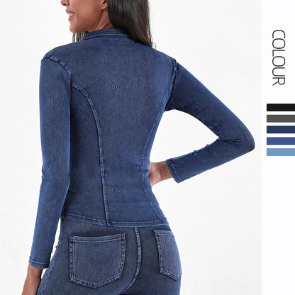 NEW ZIPPER DENIM YOGA JACKET