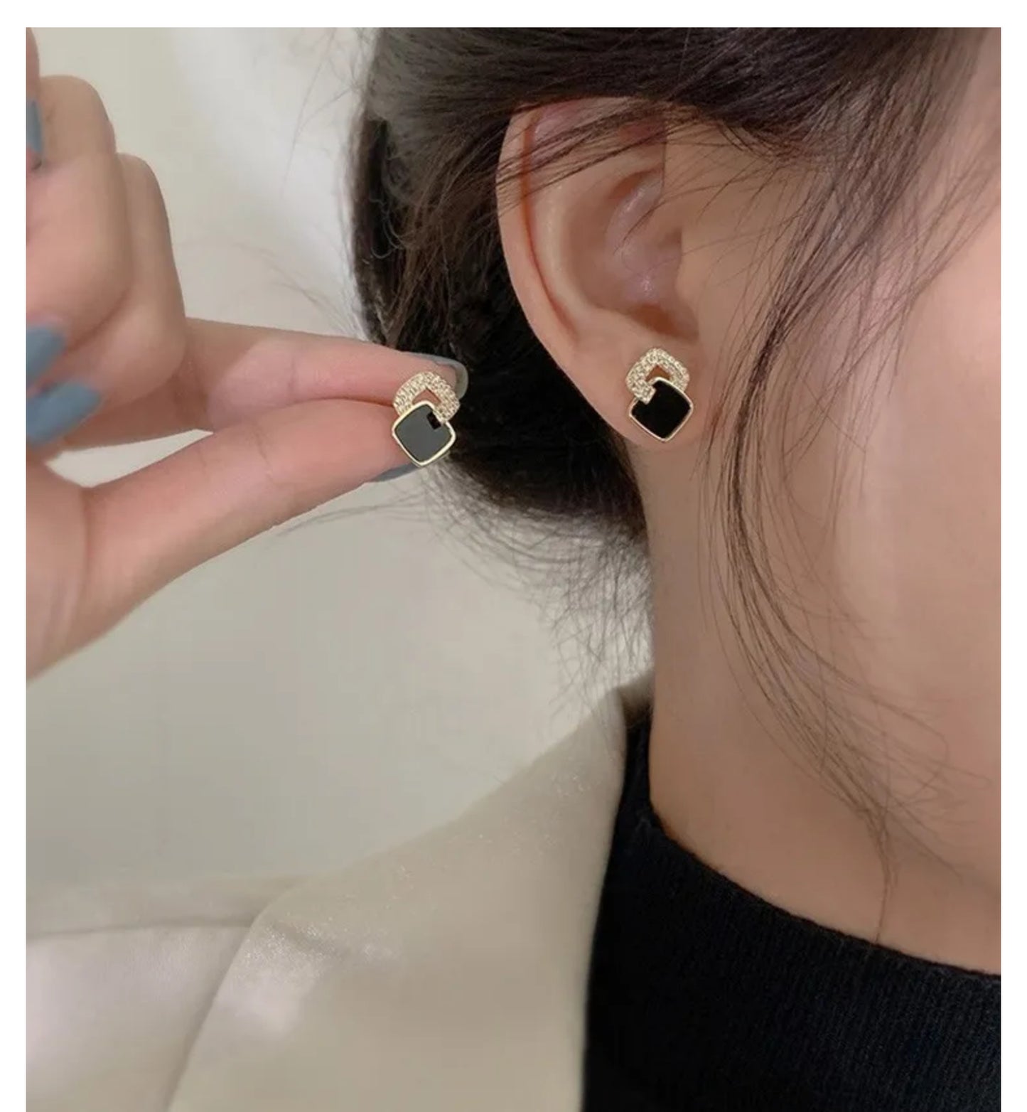Women's Cross Black Small Square Earrings