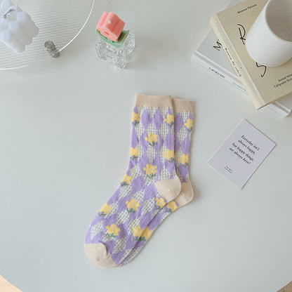 Women's Tulip Flower Glass Silk Socks