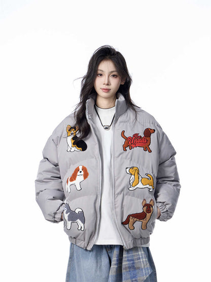 Women's Loose Retro Puppy Embroidered Cotton-padded Jacket