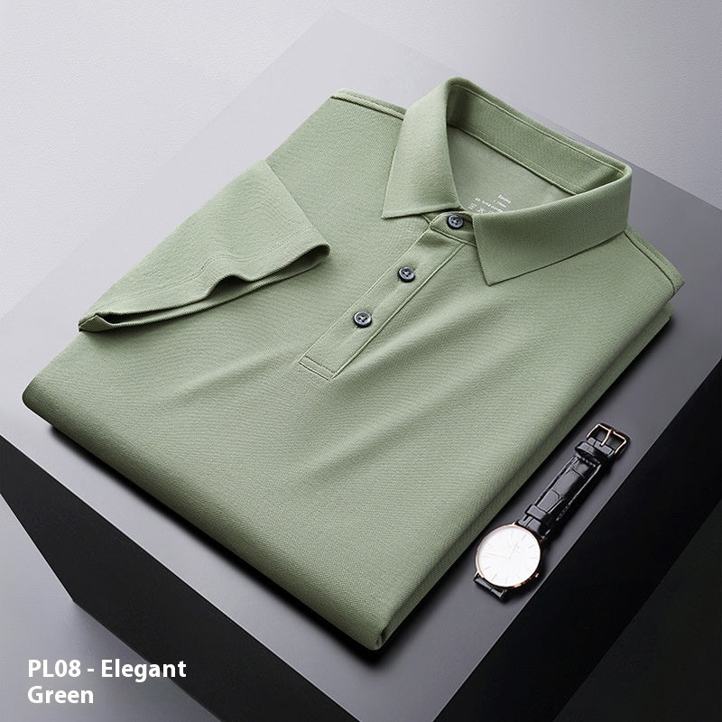Men's Solid Color Polo Collar Business Casual Short-sleeved T-shirt