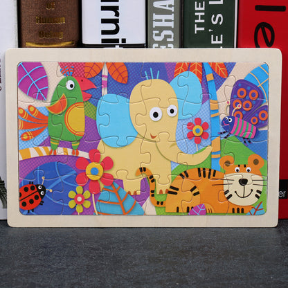 80PCS wooden educational development baby kids training toys children animal puzzle