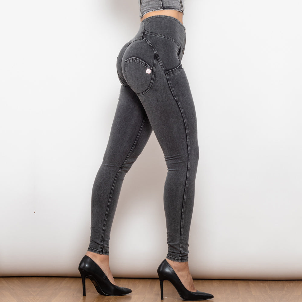 Shascullfites Melody Grey Lift Jeggings Button Up Women Jeans Butt Lift Jeans