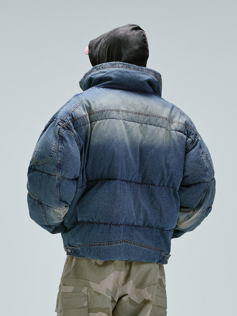 WASHED DENIM PUFFER JACKET