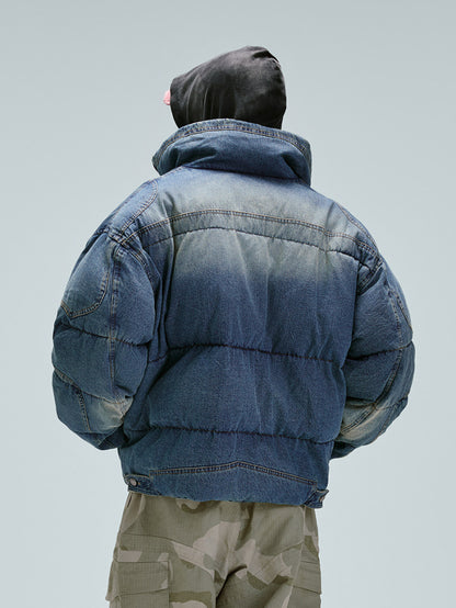WASHED DENIM PUFFER JACKET