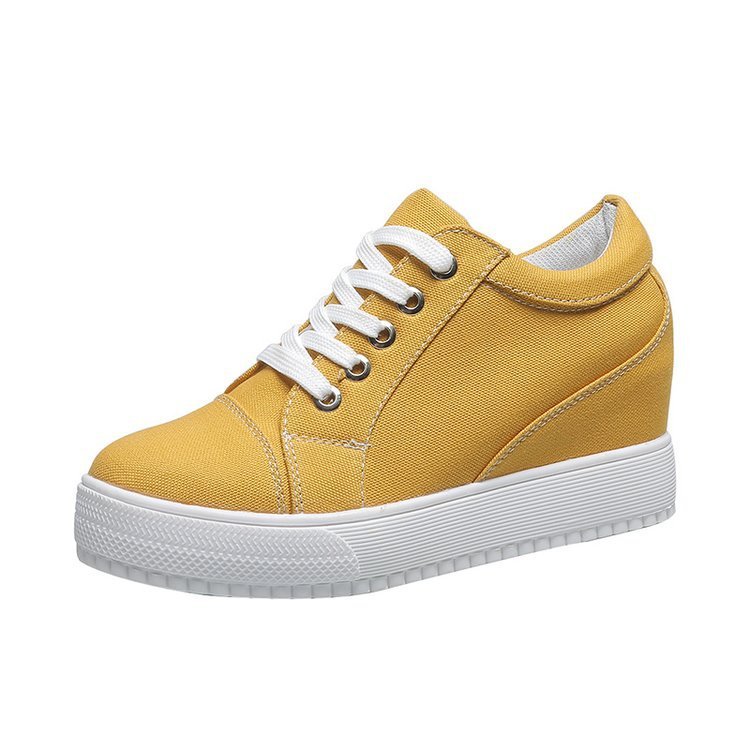 Breathable White Women's Casual Inner Height Increase Canvas Platform Shoes