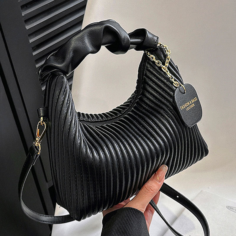 Crossbody PU Leather Pleated Cloud Small Tote Bag