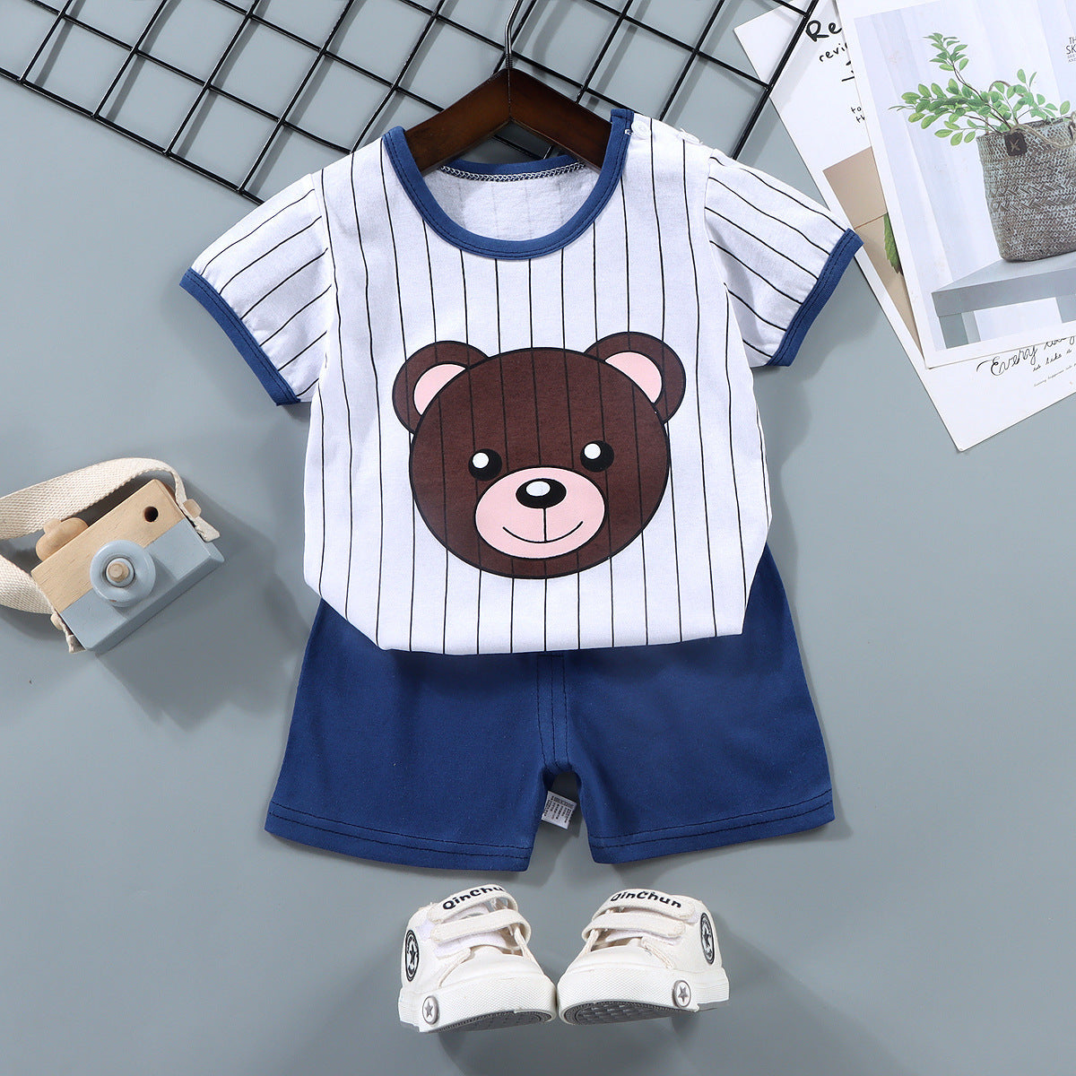 男の子用夏用コットン半袖スーツ