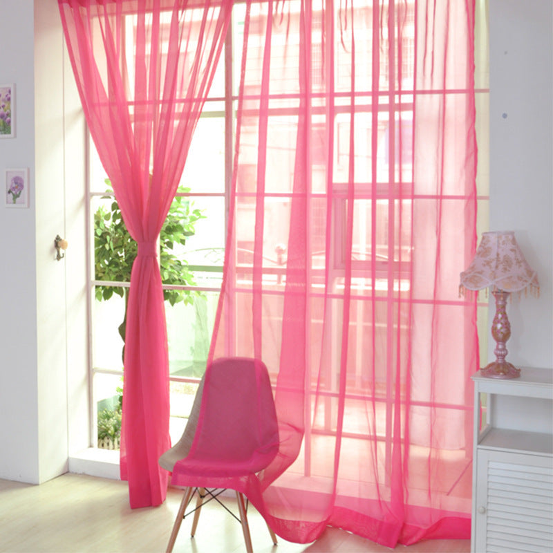 Solid Color Glass Mesh Curtains Transparent Color Ready-made Curtain Punch-free