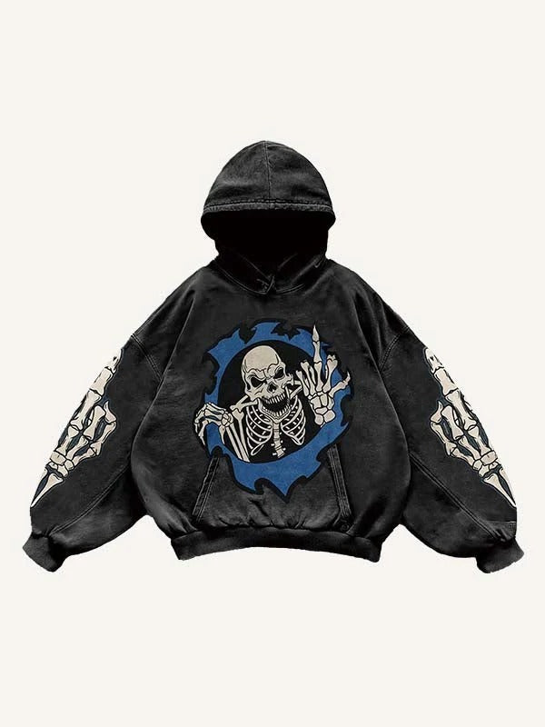 Middle Finger Skeleton Printed Hoodie