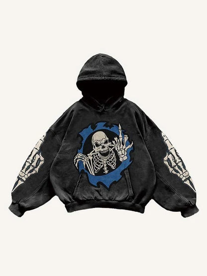 Middle Finger Skeleton Printed Hoodie