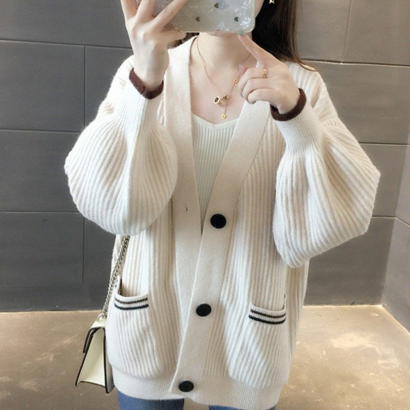 Laid-back Style Gentle Korean Style Knitted Coat Sweater