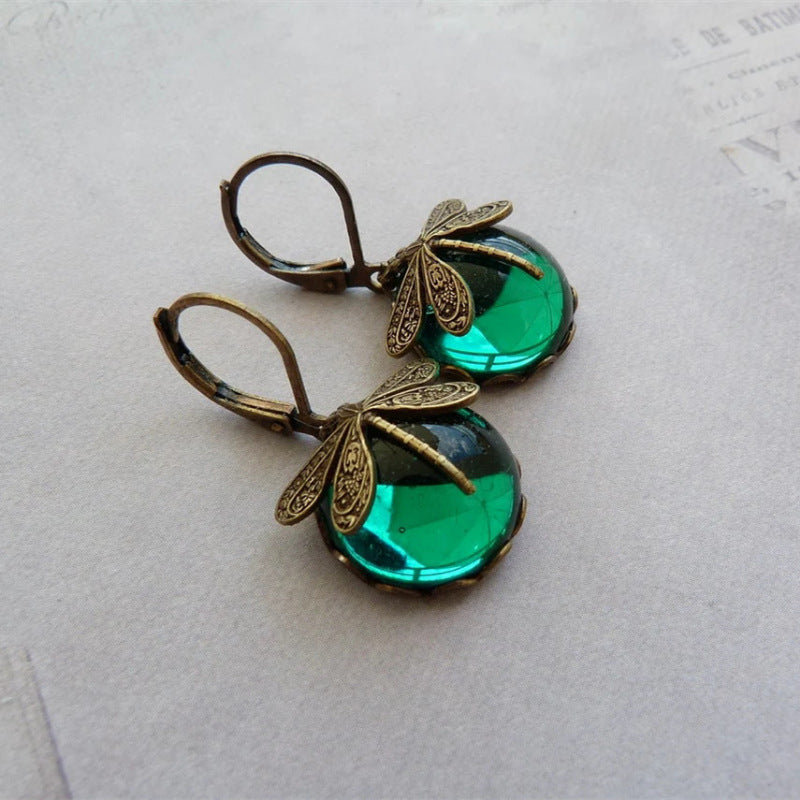 Vintage Dragonfly Pendant Earring Boho Chakra Blue Moonstone Earrings For Women