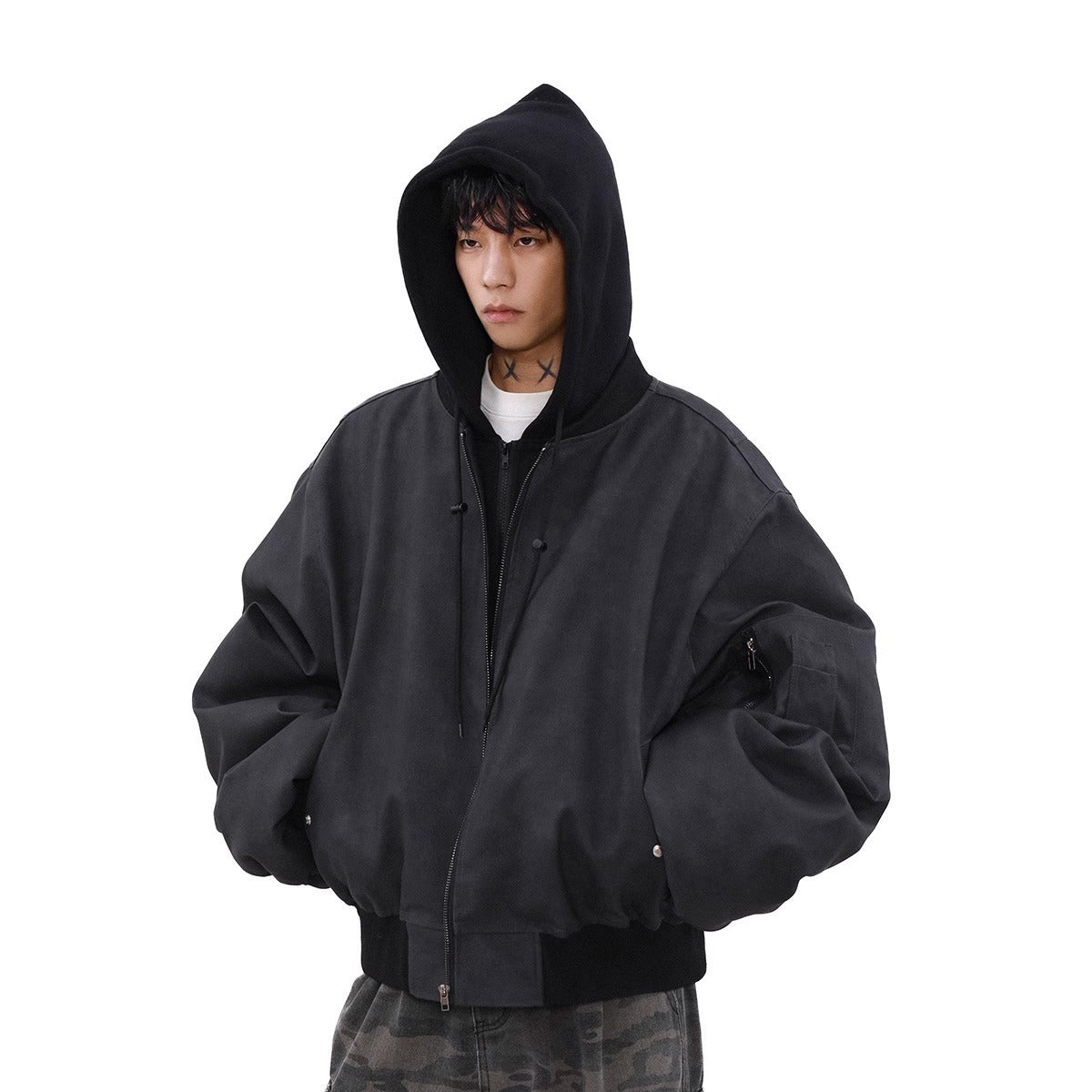 Loose Casual Hooded Coat Idle Style False Two piece Jacket